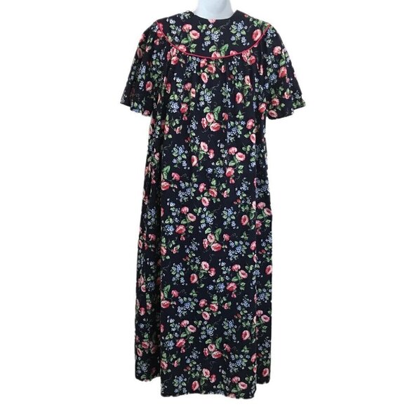 Vintage Carolina Maid House Dress S Cottagecore MuuMuu Maxi Long Blue Floral - Picture 2 of 9